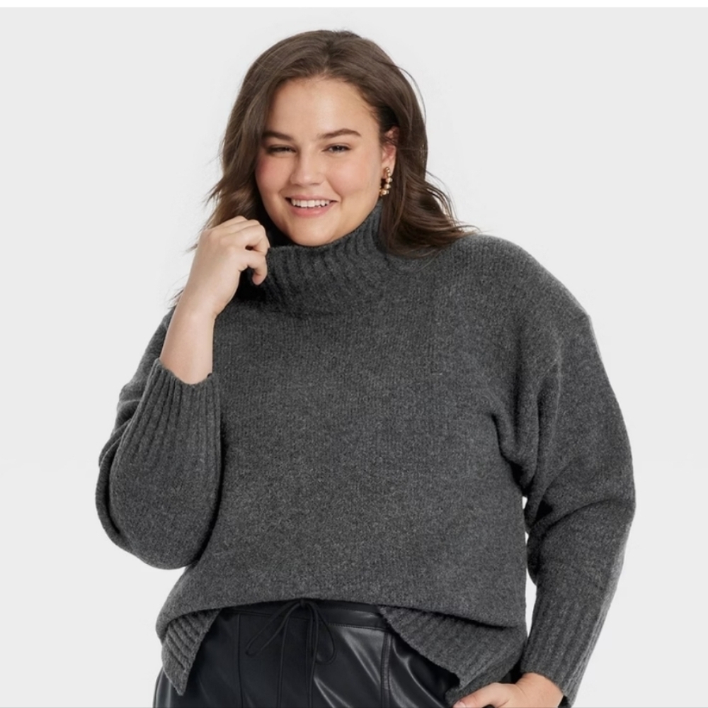 Women's Cozy Knit Mock Turtleneck Pullover Sweater - A New Day Charcoal XXL